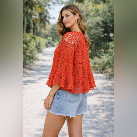 NWT Cinq a Sept Size 8 Crochet Orange Red Sweater Blouse Top New - Picture 2 of 12